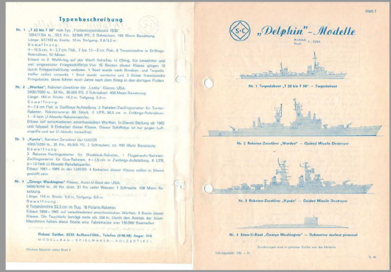 Catalogue Delphin waterline shipmodels scale 1:1250